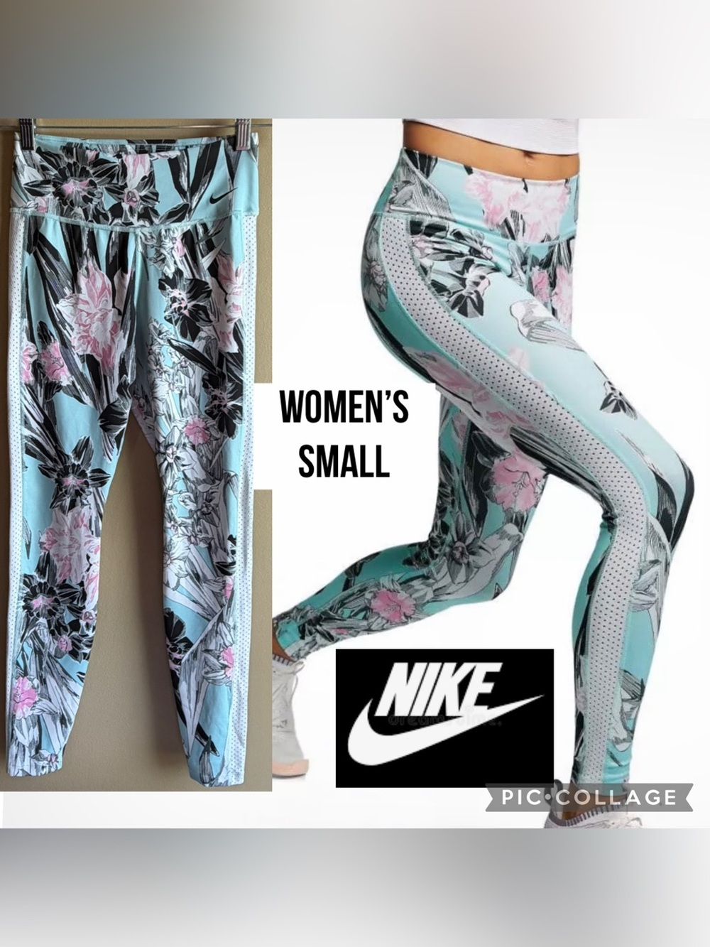 Nike Women's Leggings All In Hyper Femme Floral Mid Rise Blue Black Pink Size S